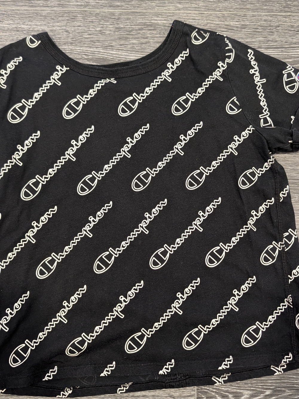 Kids Champion Black Short Sleeve Tee with White Script Logo